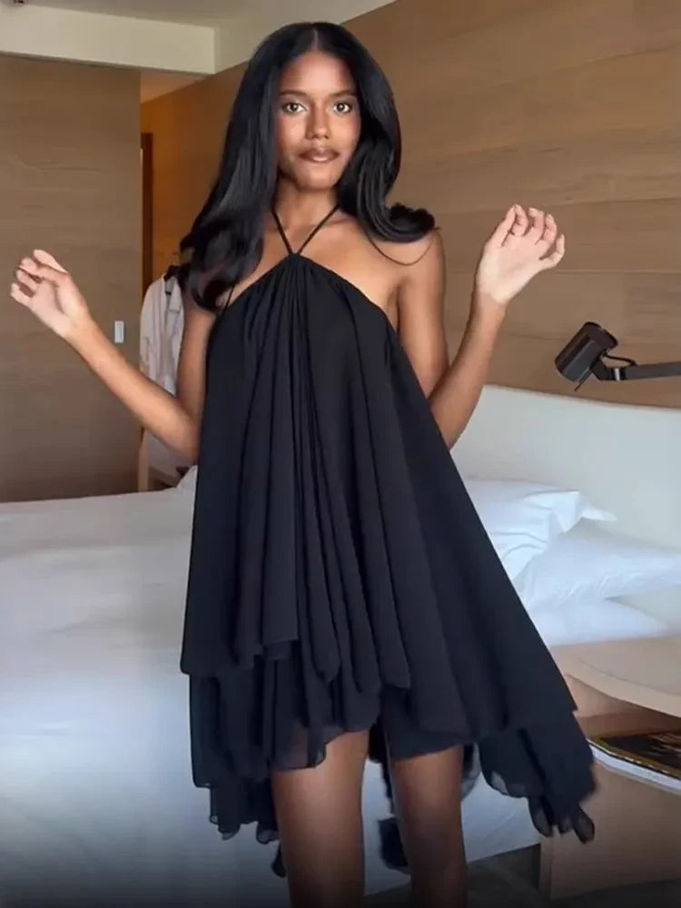 Elegant Sleeveless Halter Mini Dress