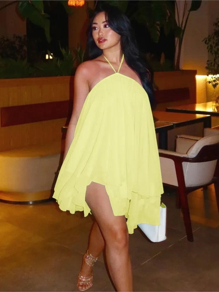 Elegant Sleeveless Halter Mini Dress
