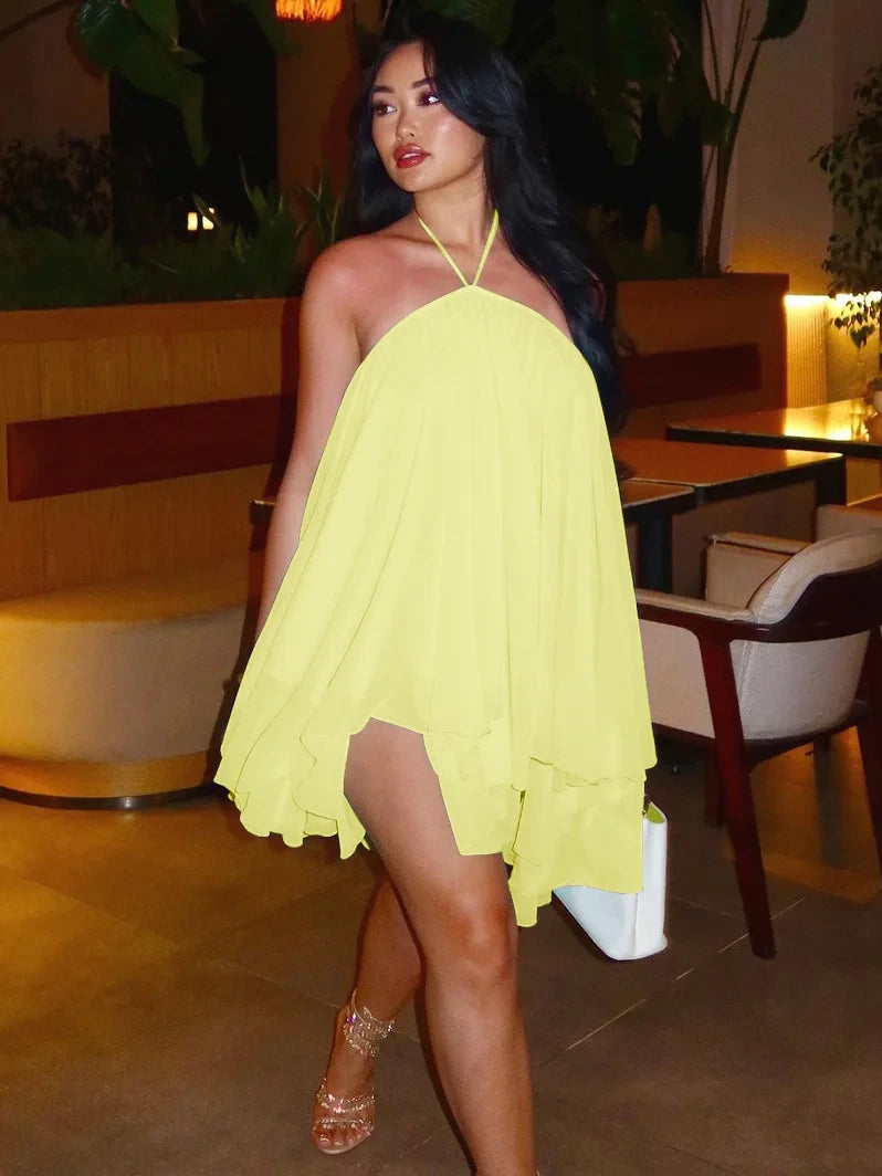Elegant Sleeveless Halter Mini Dress
