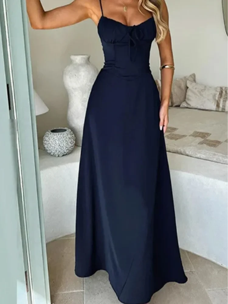 Sleeveless V-Neck Lace-Up Dress