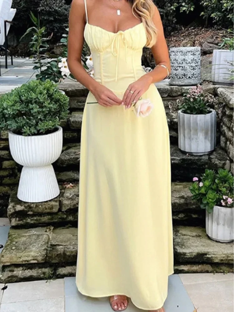 Sleeveless V-Neck Lace-Up Dress