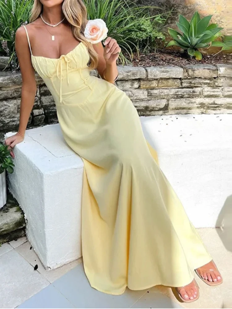 Sleeveless V-Neck Lace-Up Dress