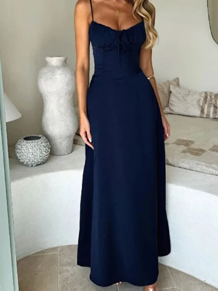 Sleeveless V-Neck Lace-Up Dress