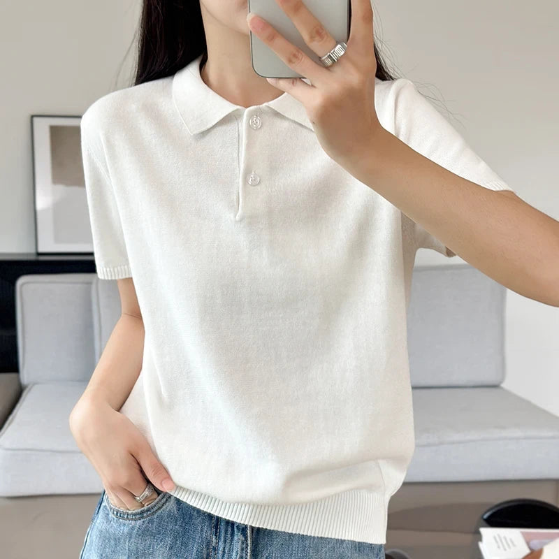 Pure Cotton Knit Polo Top
