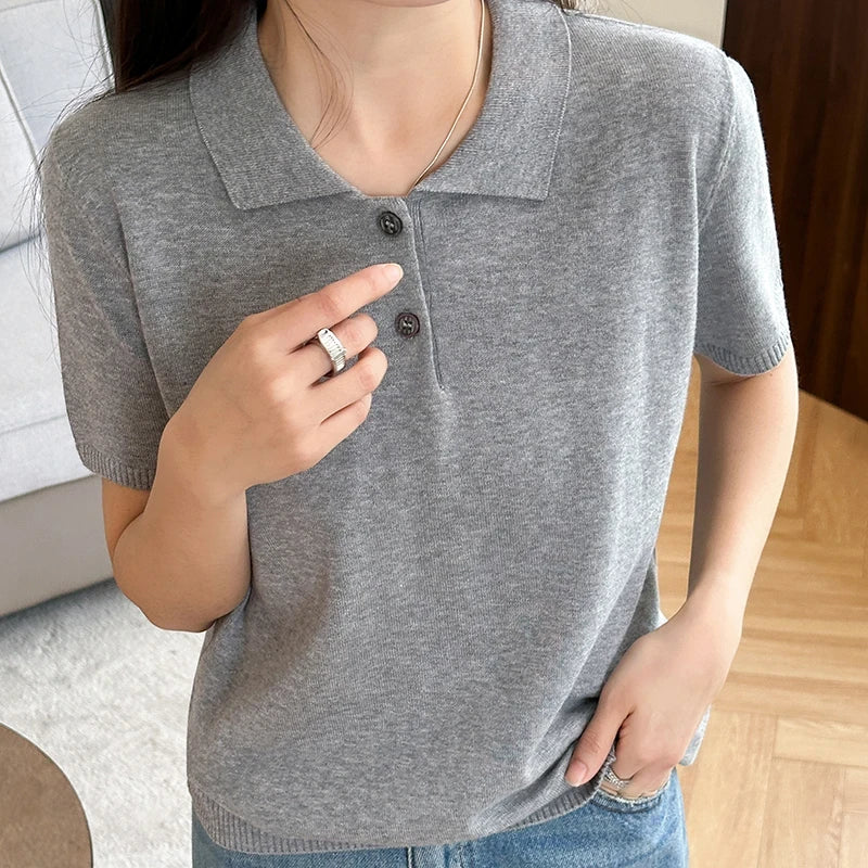 Pure Cotton Knit Polo Top