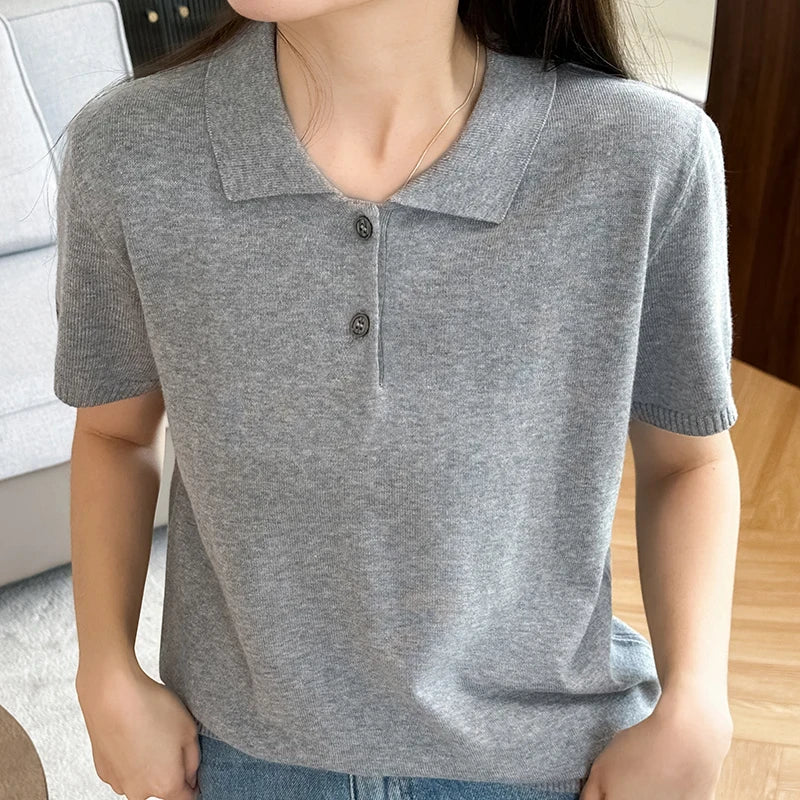 Pure Cotton Knit Polo Top