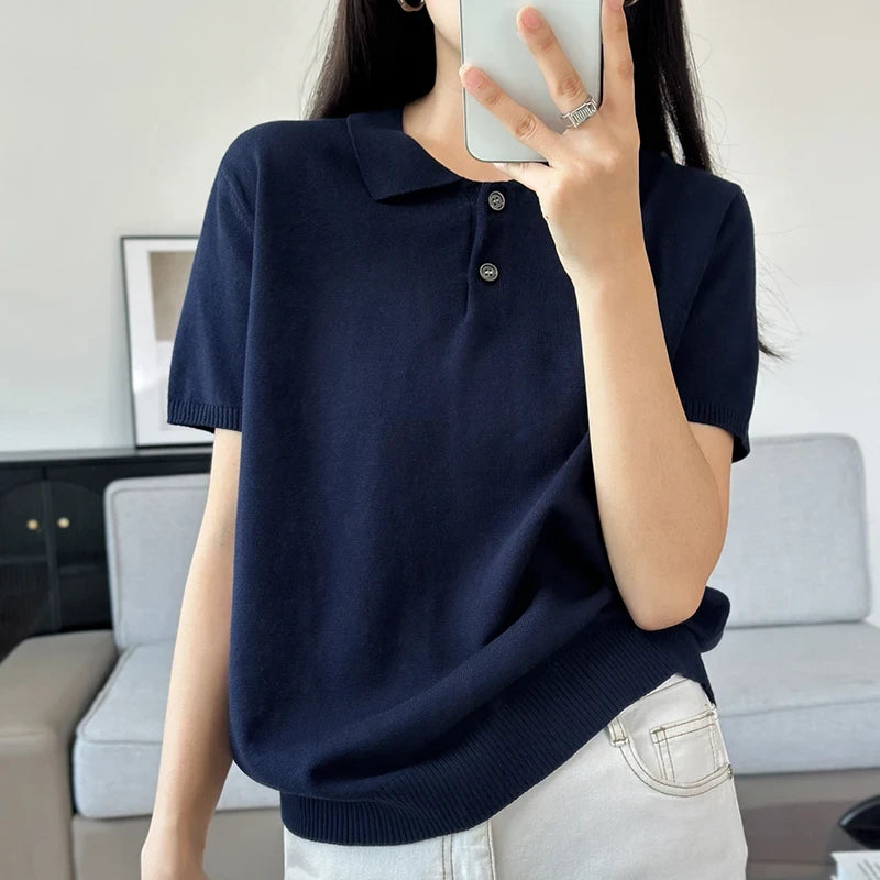 Pure Cotton Knit Polo Top