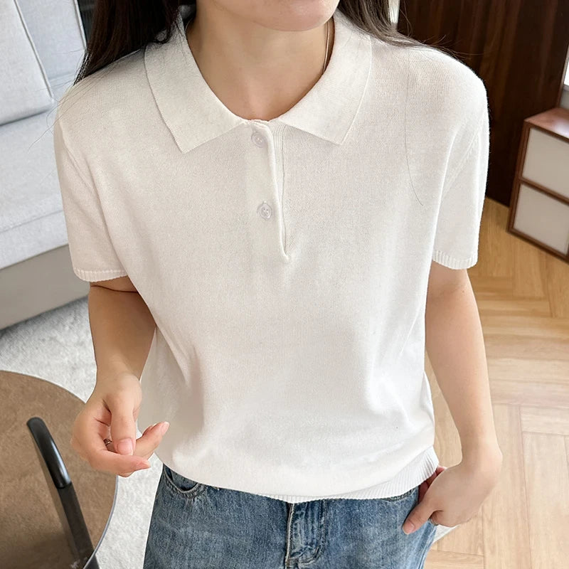 Pure Cotton Knit Polo Top